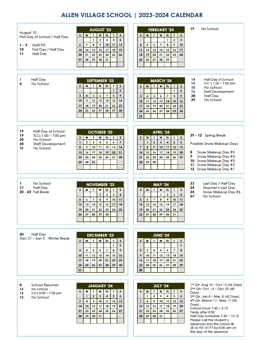 Allen Village Calendar 2023 - 24